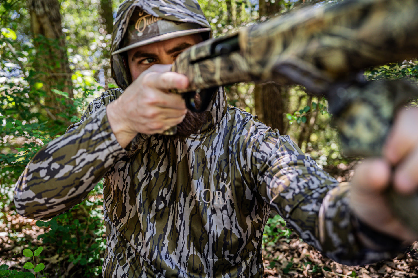 Woodland Camo Long Sleeve Hooded Shirt